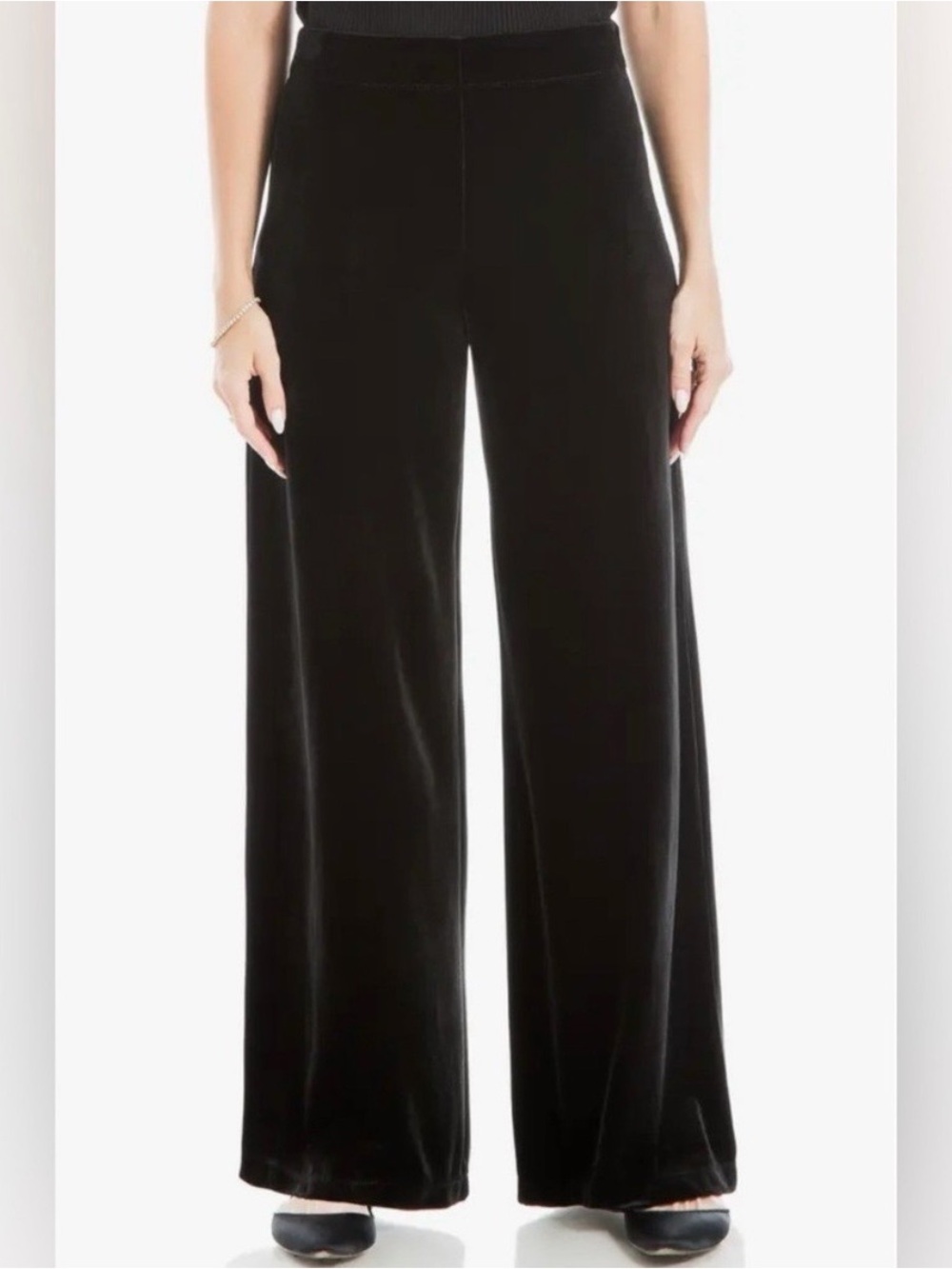 MAX STUDIO Wide-Leg Velvet Pants in Black